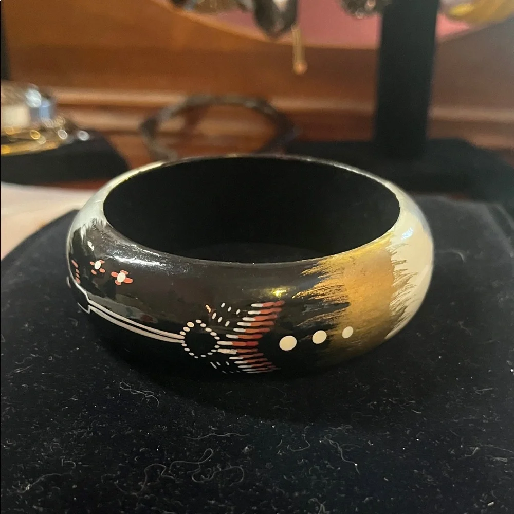 Boho Painted Wood Bangle - Picture 1 of 3